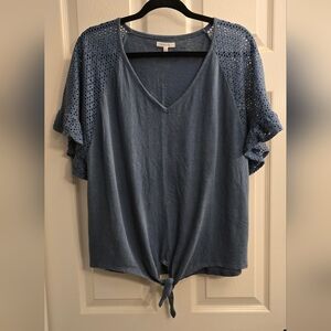 Maurices Blue Blouse with Crochet Sleeves, Xl